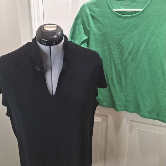 Chadwicks Tops - Vintage Chadwicks Toggle Close Black Stretch Top + Green T Shirt Size Large